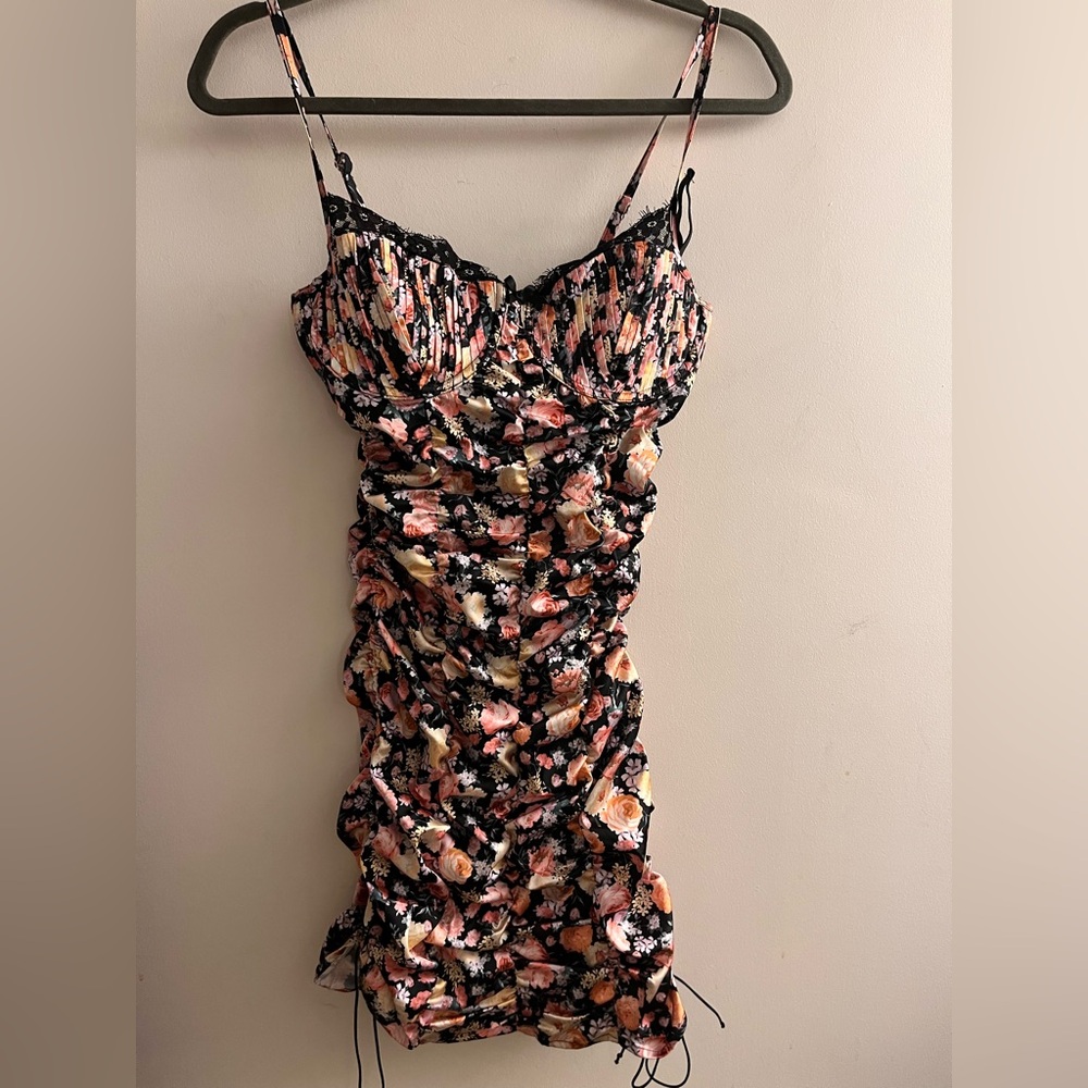 For Love & Lemons Gardenia Mini Dress Ruched Spaghetti Strap - XS